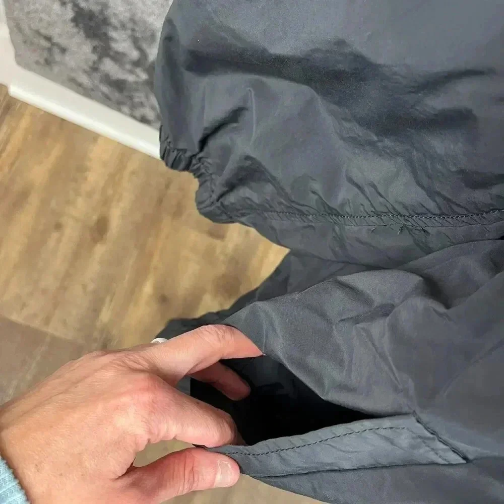 Eileen Fisher Hooded Rain Jacket Black Women's L Nylon Cotton Cinched Coat - Picture 6 of 15